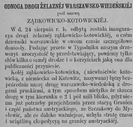 Droga Żelazna Ząbkowicko-Kotowicka artykuł Tygodnik Ilustrowany 1859 Nr 1 Tom 1 str 4 1