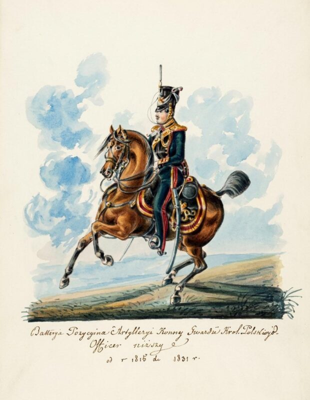 Batterya pozycyina artylleryi konnej Gwardii Królestwa Polskiego Officer niższy 1815 1831 kol