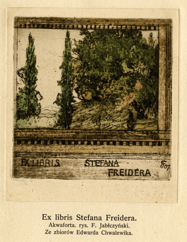Ex Libris Stefana Freilera. Akwatinta rys. F. Siedlecki. Zbiory Edwarda Chwalewika kol