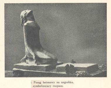 Posąg betonowy na nagrobku symbolizujący rozpacz autor Olga Niewska