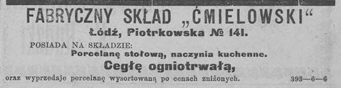 Fabryka Porcelany Ćmielów reklama Rozwój 1900 Nr 85