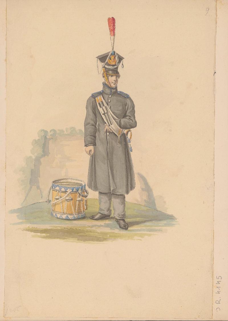 Dobosz orkiestry Milicji Wolnego Miasta Krakowa z lat 1832–34 w mundurze zimowym 1840