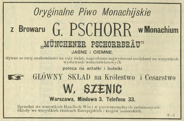 Piwo Monachijskie z Browaru G. Pschorr reklama 1896 7