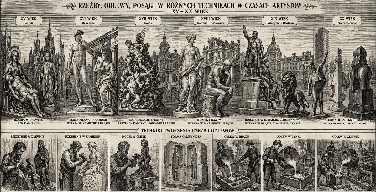 Sztuka Rzeźby Odlewy Posągi ilustracja poglądowa