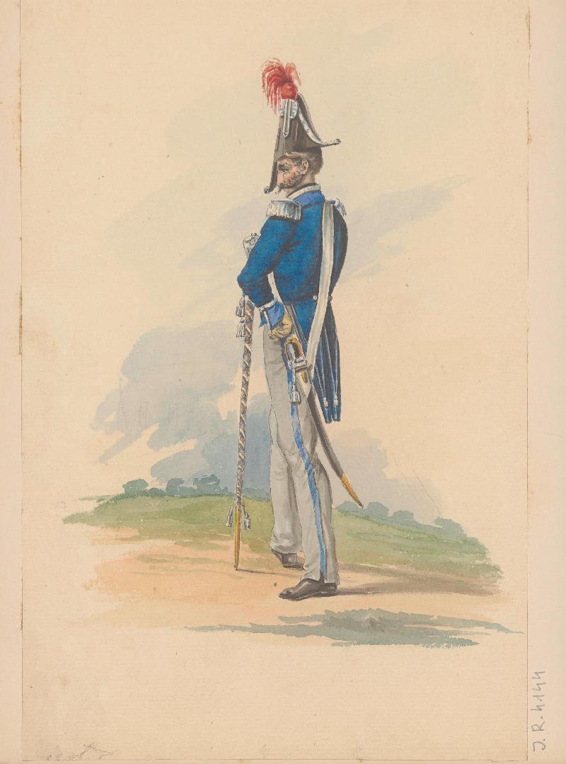 Tambor major orkiestry Milicji Wolnego Miasta Krakowa z lat 1832–34 w letnim mundurze paradnym 1840