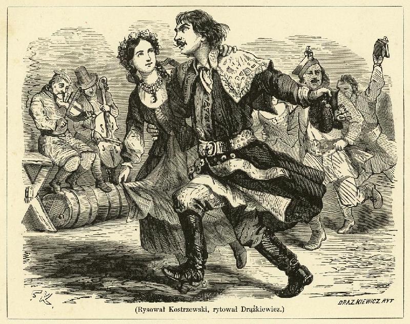 Taniec obrazek z natury rys. Kostrzewski publikacja 1860