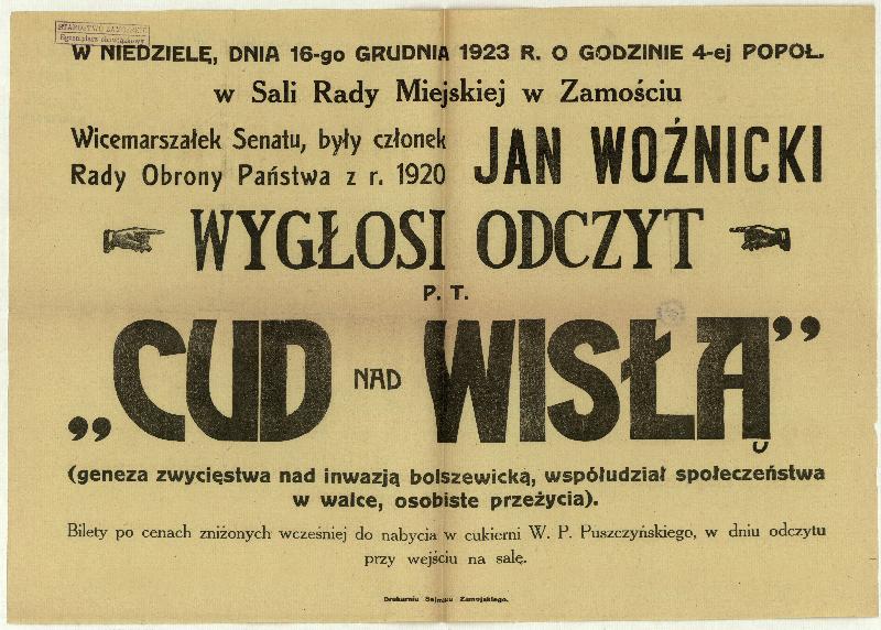 Cud nad Wisłą odczyt o genezie Zamość 1923