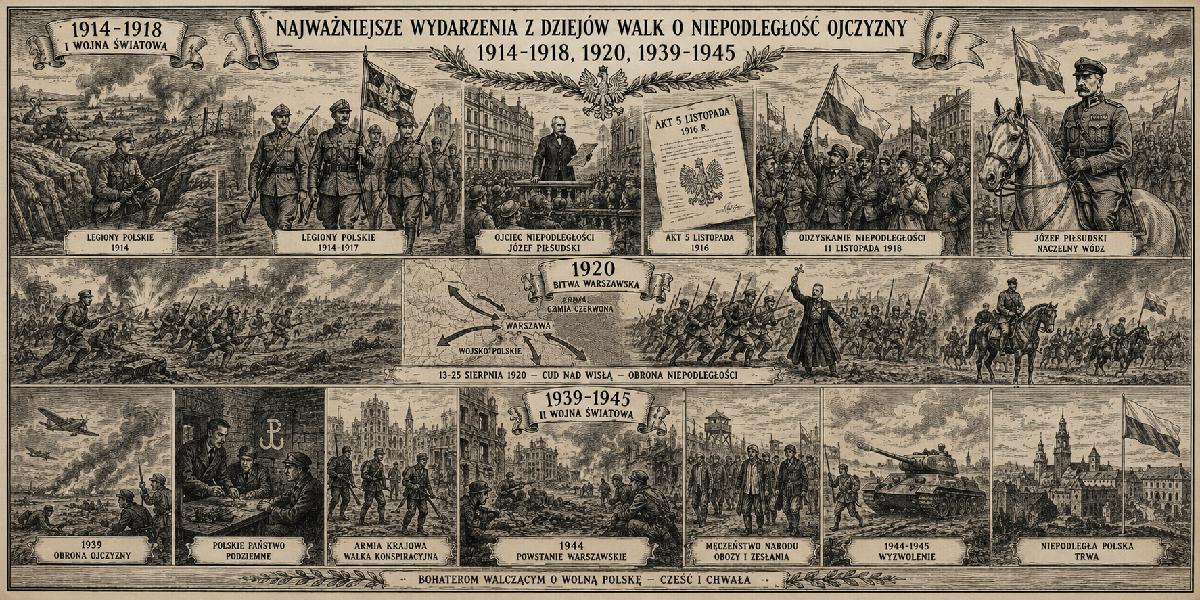 Ojczyzna Niepodległość Kalendarium 1914 1945 ilustracja poglądowa