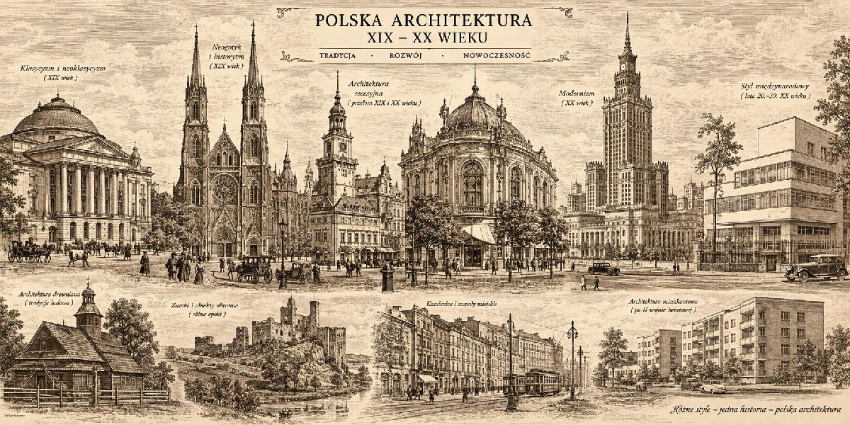 Polska architektura panorama wieków rycina poglądowa