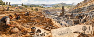 Wykopaliska Odkrycia Archeologia Kopalnie rycina poglądowa